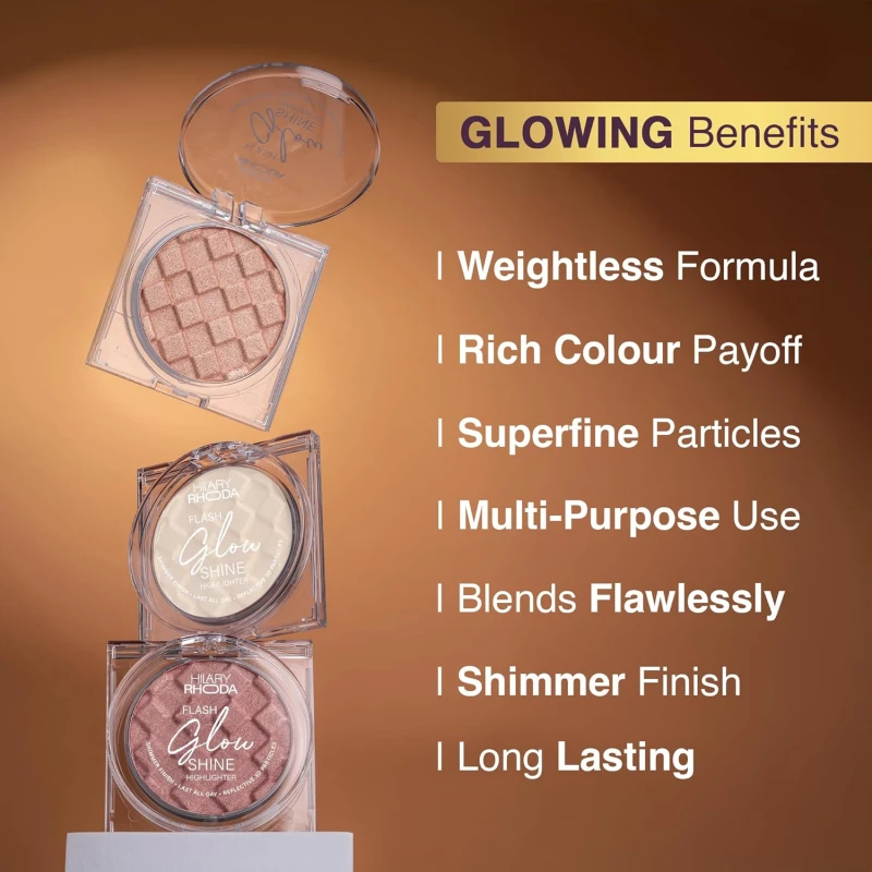 Hilary Rhoda Flash Glow Shine Highlighter | Rich Colour Payoff | Superfine Particles | 3D Reflective Glow | Blends Flawlessly -7g (Diamond Shine -Shade 03) thumbnail 4